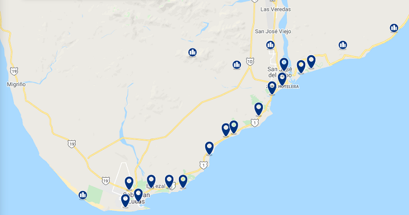 Mapa de la mejor región para alojarse en Los Cabos