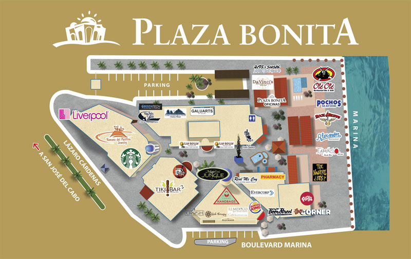 Mapa del Centro Comercial Plaza Bonita en Los Cabos