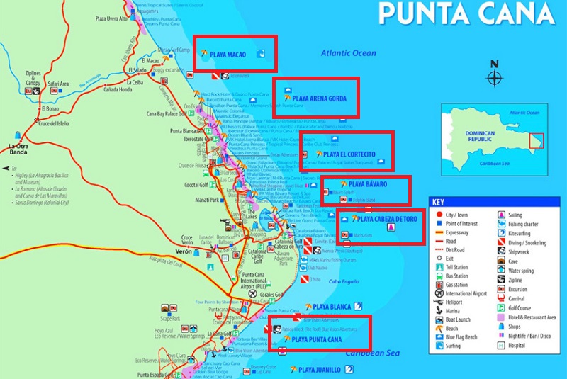 Mapa das melhores regiões para ficar em Punta Cana