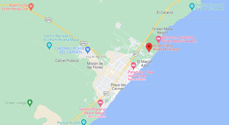 Localização do hotel All Inclusive Grand Riviera Princess Playa del Carmen