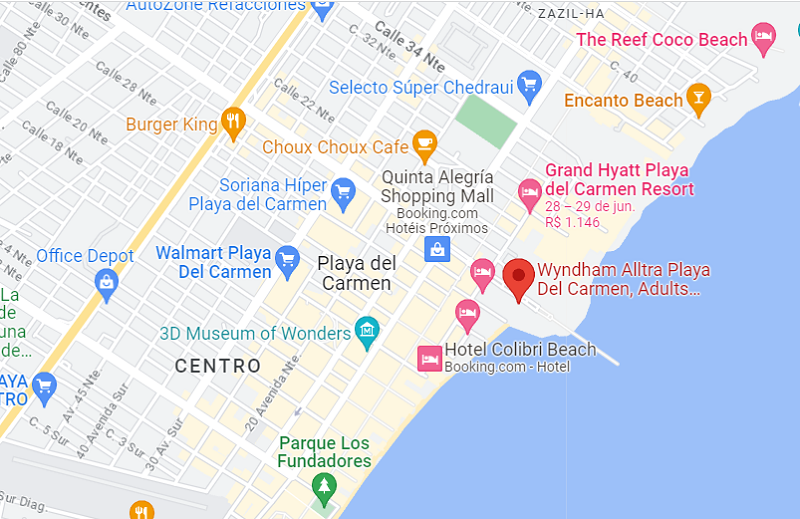 Localização do hotel All Inclusive Wyndham Alltra Playa del Carmen