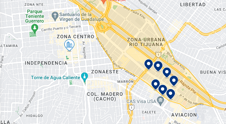 Zona Rio em Tijuana: Mapa